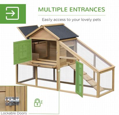 Show full view: PawHut Poultry Cage House Wooden with Connecting Ramp, Removable Tray, Ventilated Window & Nesting Box Chicken Coop, Natural Wood slide 6 of 9