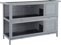 PawHut Raised Compact Dual Outdoor Wooden Rabbit Hutch