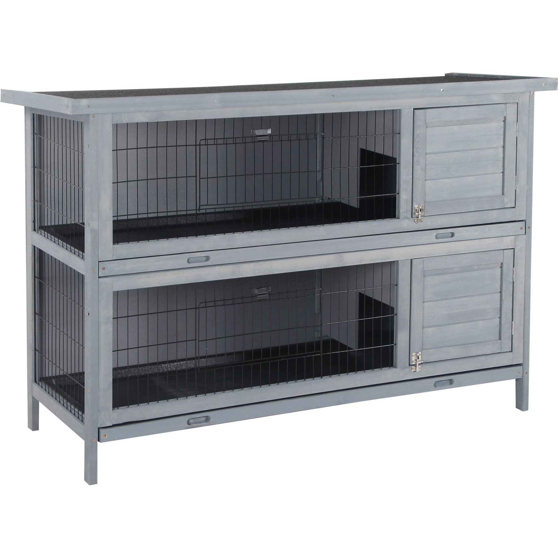 PawHut Raised Compact Dual Outdoor Wooden Rabbit Hutch