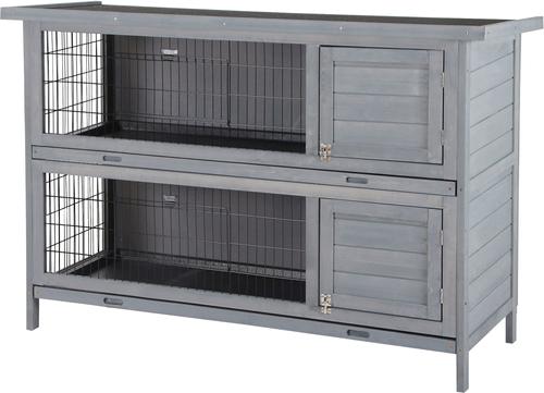 Show full view: PawHut Raised Compact Dual Outdoor Wooden Rabbit Hutch slide 2 of 8