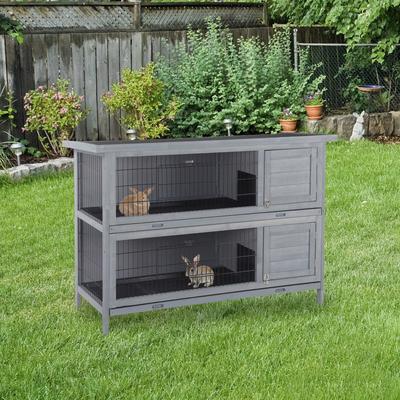Show full view: PawHut Raised Compact Dual Outdoor Wooden Rabbit Hutch slide 3 of 8