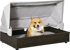 PawHut Rattan Indoor & Outdoor Covered Elevated Dog Sofa Bed, Coffee, 35.5-in