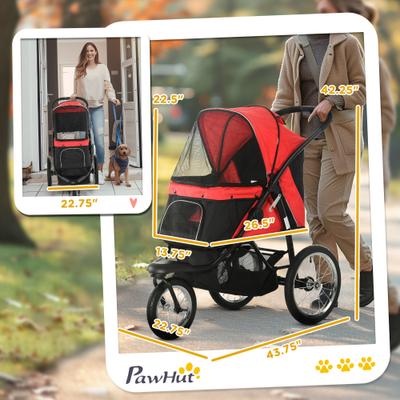 Show full view: PawHut Small & Medium Dog Stroller, Red slide 3 of 10