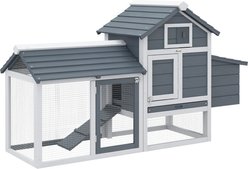PawHut 59-in Elevated Wooden Chicken Coop, Nesting Box, Outdoor Run, Lockable Doors, Light Gray