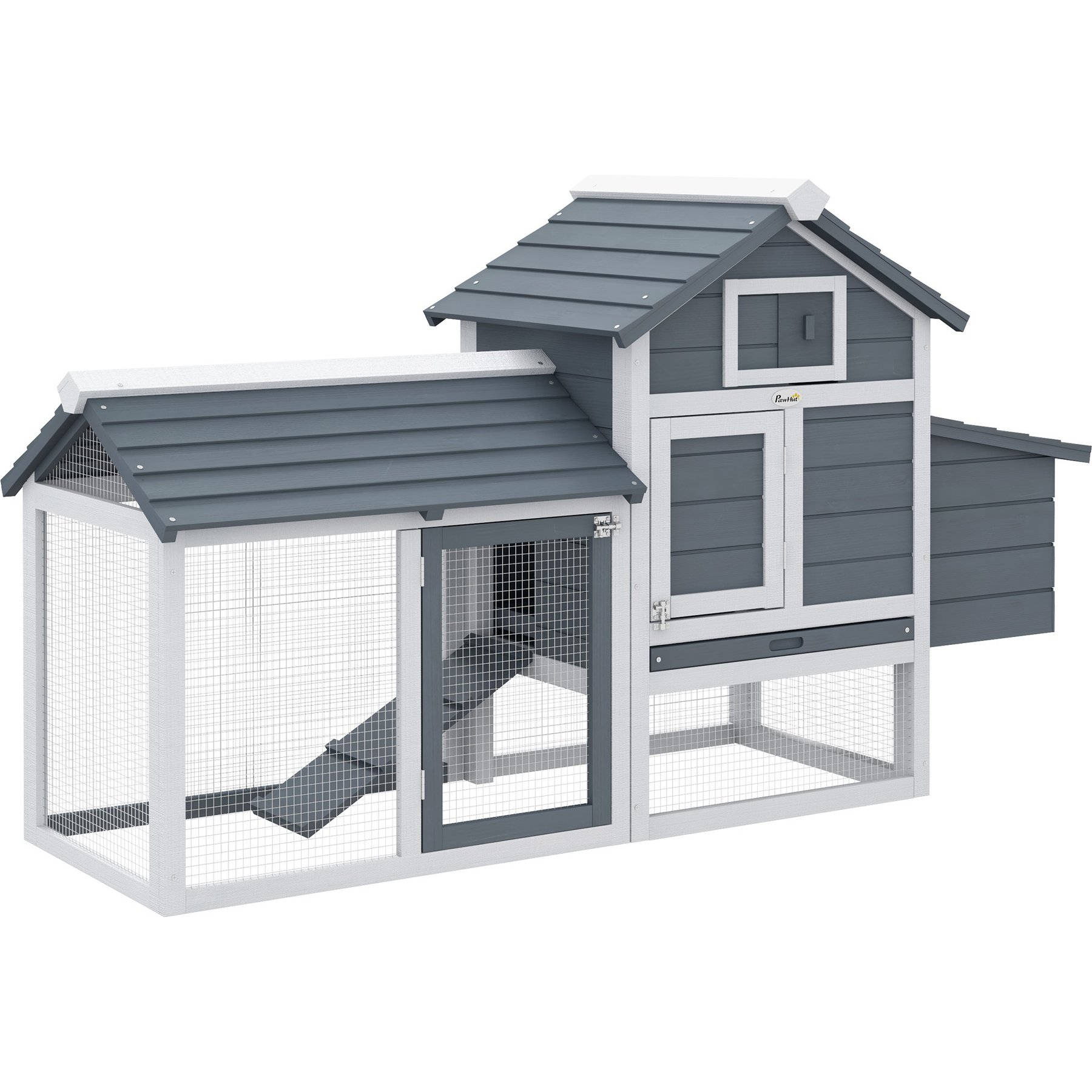 PawHut 59-in Elevated Wooden Chicken Coop, Nesting Box, Outdoor Run, Lockable Doors, Light Gray