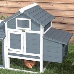 PawHut 59-in Elevated Wooden Chicken Coop, Nesting Box, Outdoor Run, Lockable Doors, Light Gray slide 2 of 9