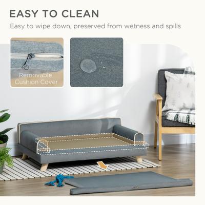 Show full view: PawHut Soft Foam Elevated Dog Sofa Bed, 39.25-in, Grey slide 6 of 10
