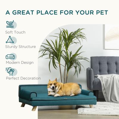Show full view: PawHut Soft Foam Elevated Dog Sofa Bed, 39.25-in, Teal slide 4 of 9