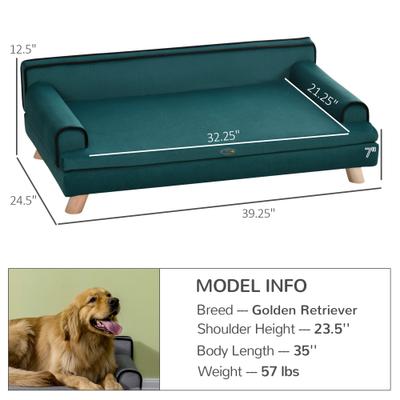 Show full view: PawHut Soft Foam Elevated Dog Sofa Bed, 39.25-in, Teal slide 3 of 9