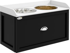 PawHut Stainless Steel Elevated Dog Bowls with Storage Drawer, Black & White