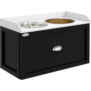 PawHut Stainless Steel Elevated Dog Bowls with Storage Drawer, Black & White