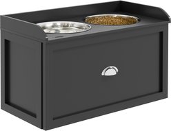 PawHut Stainless Steel Elevated Dog Bowls with Storage Drawer, Black