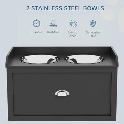 Show full view: PawHut Stainless Steel Elevated Dog Bowls with Storage Drawer, Black slide 7 of 11