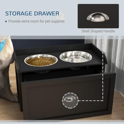 Show full view: PawHut Stainless Steel Elevated Dog Bowls with Storage Drawer, Black slide 6 of 11