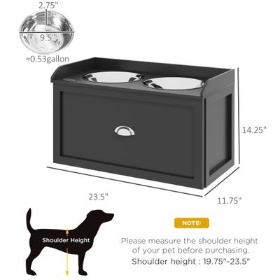 Show full view: PawHut Stainless Steel Elevated Dog Bowls with Storage Drawer, Black slide 4 of 11