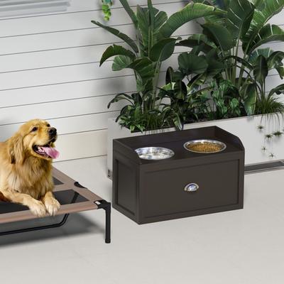 Show full view: PawHut Stainless Steel Elevated Dog Bowls with Storage Drawer, Coffee slide 9 of 10
