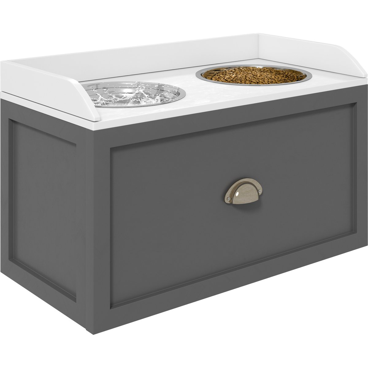 PawHut Stainless Steel Elevated Dog Bowls with Storage Drawer, Gray