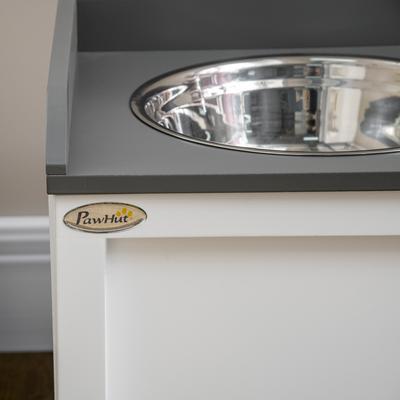 Show full view: PawHut Stainless Steel Elevated Dog Bowls with Storage Drawer, White slide 9 of 10