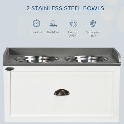 Show full view: PawHut Stainless Steel Elevated Dog Bowls with Storage Drawer, White slide 6 of 10