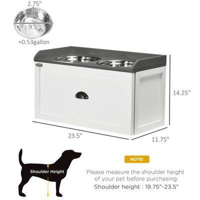 Show full view: PawHut Stainless Steel Elevated Dog Bowls with Storage Drawer, White slide 3 of 10