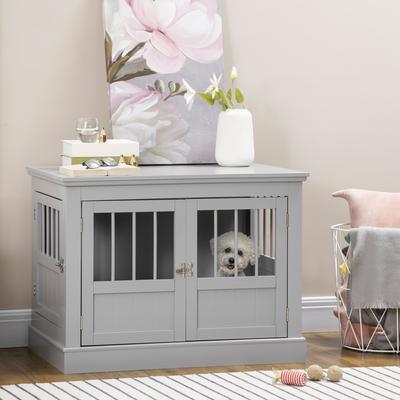 Show full view: PawHut Triple Door Furniture Style Dog Crate, 31 inch, Pewter Gray slide 2 of 9