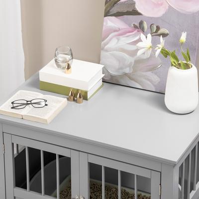 Show full view: PawHut Triple Door Furniture Style Dog Crate, 31 inch, Pewter Gray slide 8 of 9