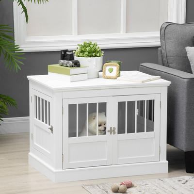 Show full view: PawHut Triple Door Furniture Style Dog Crate, 31 inch, White slide 2 of 9