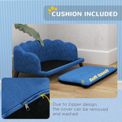 Show full view: PawHut Velvet Elevated Dog Couch Bed with Removable Cover, 38.75-in, Blue slide 7 of 10