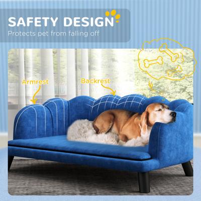 Show full view: PawHut Velvet Elevated Dog Couch Bed with Removable Cover, 38.75-in, Blue slide 6 of 10