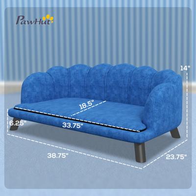 Show full view: PawHut Velvet Elevated Dog Couch Bed with Removable Cover, 38.75-in, Blue slide 3 of 10