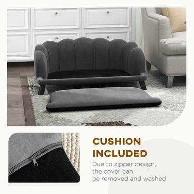 Show full view: PawHut Velvet Elevated Dog Couch Bed with Removable Cover, 38.75-in, Grey slide 8 of 11