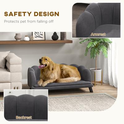 Show full view: PawHut Velvet Elevated Dog Couch Bed with Removable Cover, 38.75-in, Grey slide 6 of 11