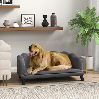 Show full view: PawHut Velvet Elevated Dog Couch Bed with Removable Cover, 38.75-in, Grey slide 3 of 11