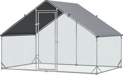PawHut Walk-in Poultry Cage Galvanized Outdoor Metal Chicken Coop, Silver, Large, 6.6-ft