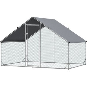 PawHut Walk-in Poultry Cage Galvanized Outdoor Metal Chicken Coop, Silver, Large, 6.6-ft