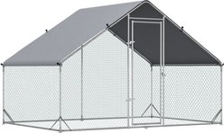 PawHut Walk-in Poultry Cage Galvanized Outdoor Metal Chicken Coop, Silver, Large, 6.6-ft slide 2 of 9