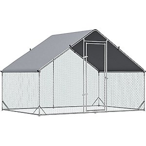 PawHut Walk-in Poultry Cage Galvanized Outdoor Metal Chicken Coop, Silver, Large, 6.6-ft