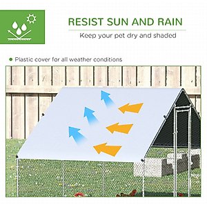 PawHut Walk-in Poultry Cage Galvanized Outdoor Metal Chicken Coop, Silver, Large, 6.6-ft