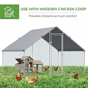 PawHut Walk-in Poultry Cage Galvanized Outdoor Metal Chicken Coop, Silver, Large, 6.6-ft