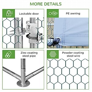 PawHut Walk-in Poultry Cage Galvanized Outdoor Metal Chicken Coop, Silver, Large, 6.6-ft