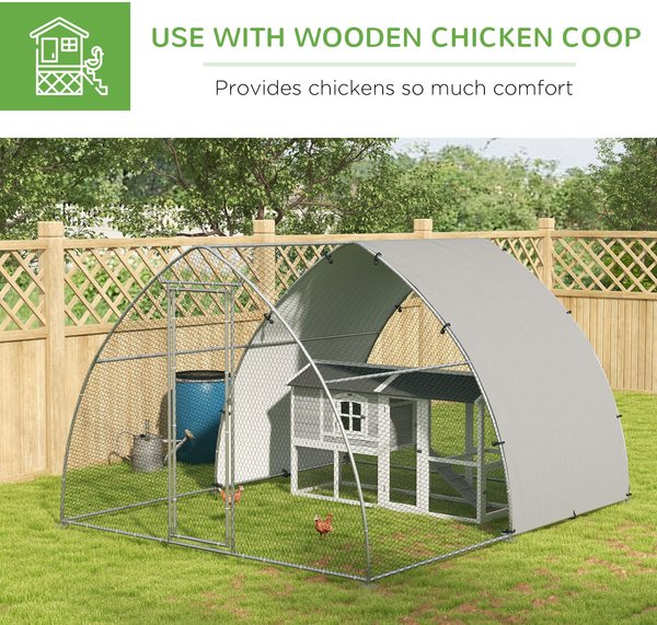PawHut Walk in Poultry Cage Outdoor Metal with Waterproof & Anti-UV Cover Chicken Coop