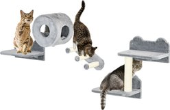 PawHut Wall Mounted Cat Shelves, 4 count, Gray, Gray