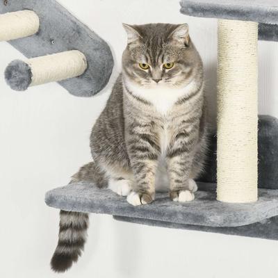 Show full view: PawHut Wall Mounted Cat Shelves, 4 count, Gray, Gray slide 9 of 10