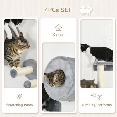 Show full view: PawHut Wall Mounted Cat Shelves, 4 count, Gray, Gray slide 5 of 10
