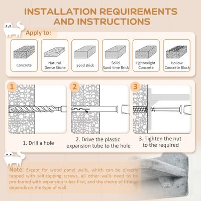 Show full view: PawHut Wall Mounted Cat Shelves, 4 count, Gray slide 8 of 10