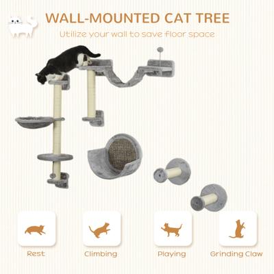 Show full view: PawHut Wall Mounted Cat Shelves, 5 count, Gray slide 4 of 9