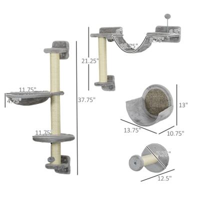 Show full view: PawHut Wall Mounted Cat Shelves, 5 count, Gray slide 3 of 9