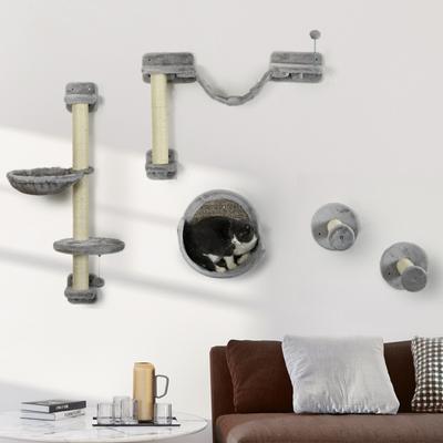 Show full view: PawHut Wall Mounted Cat Shelves, 5 count, Gray slide 2 of 9