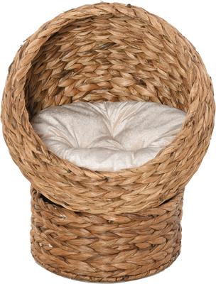 Show full view: PawHut Water Hyacinth Flannel Elevated Cat House, Brown slide 7 of 9