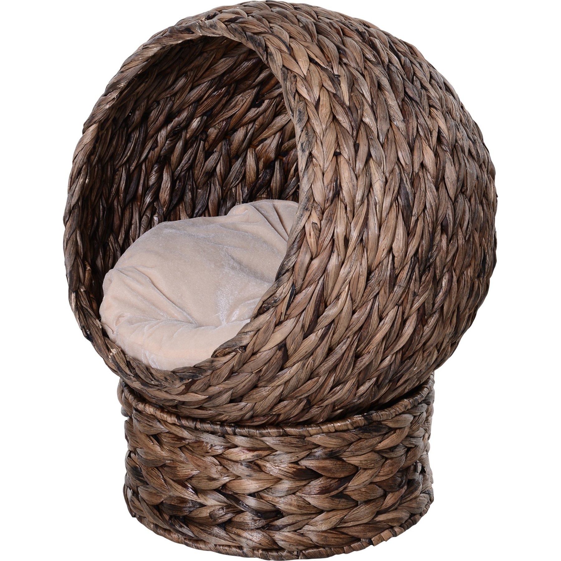 PawHut Water Hyacinth Flannel Elevated Cat House, Dark Gray